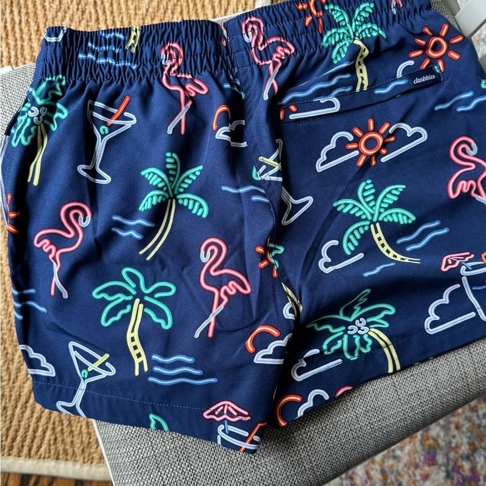 Chubbies Dark Blue Shorts with Neon Tropical Design - Picture 2 of 2